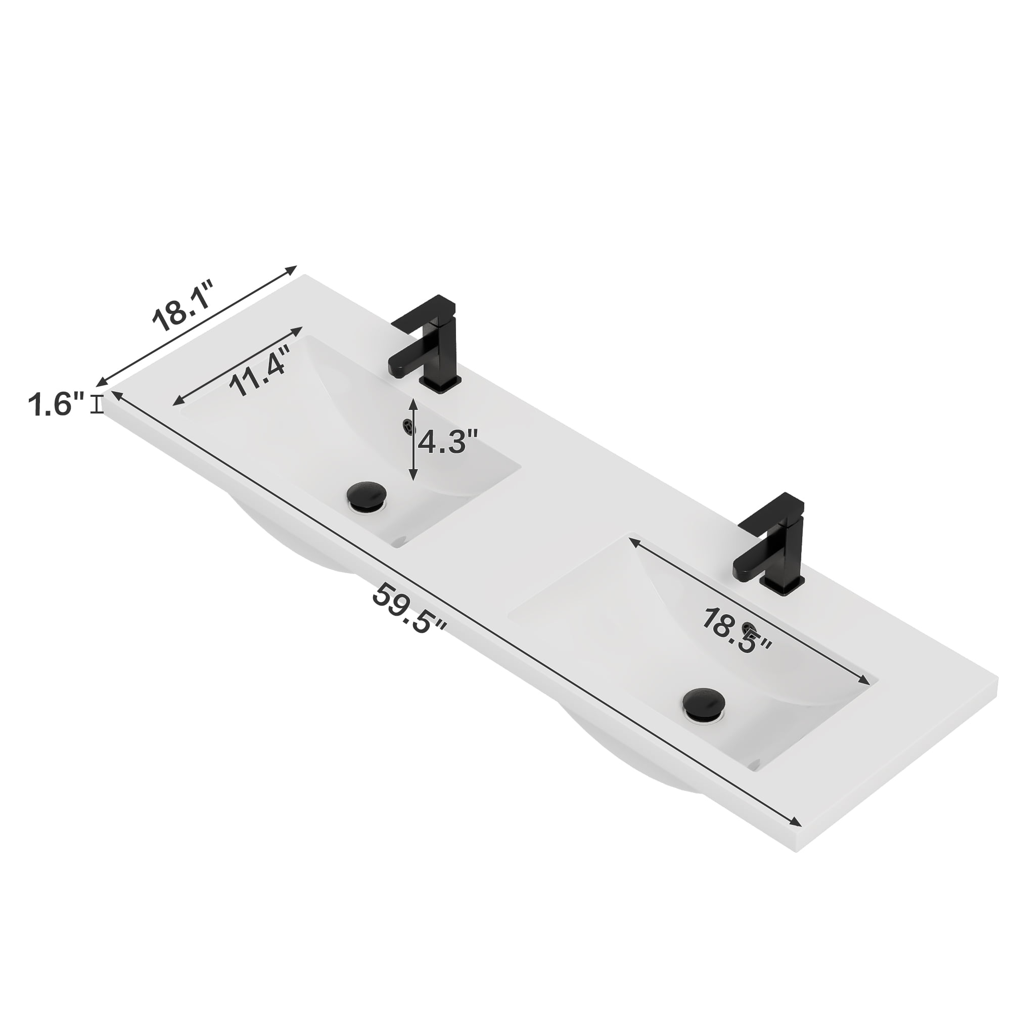60" Double Sink Undermount Bathroom Vanity Top