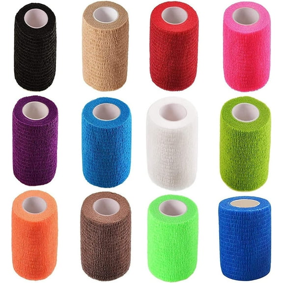 12 Pack 3 Inch x 5 Yard Self Adhesive Bandage Multicolor Breathable Elastic Tape Sports Wrist Ankle Protection Roll