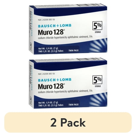 (2 pack) Bausch & Lomb Muro 128 Sodium Chloride Ointment 5% Twin Pack 1/8 Oz Each