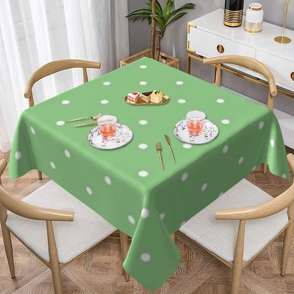 Square Tablecloth Polka Dots Sage Green White Table Cover Washable Table Cloths for Kitchen Dinning Party Tabletop Modern Decoration 52 x 52inch