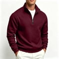 thumbnail image 6 of FENGYOU Mens Casual Quarter Zip Sweatshirt Fleece Lined Thick Pullover Stand Collar Long Sleeve Regular Fit Solid Top Wine L, 6 of 6