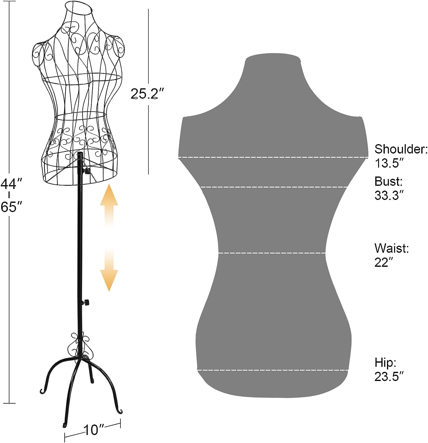 Bonnlo Female Wire Dress Form, Vintage Style Wire Mannequin for Home Decor Display, Small Size Adjustable Height Metal Wire Body