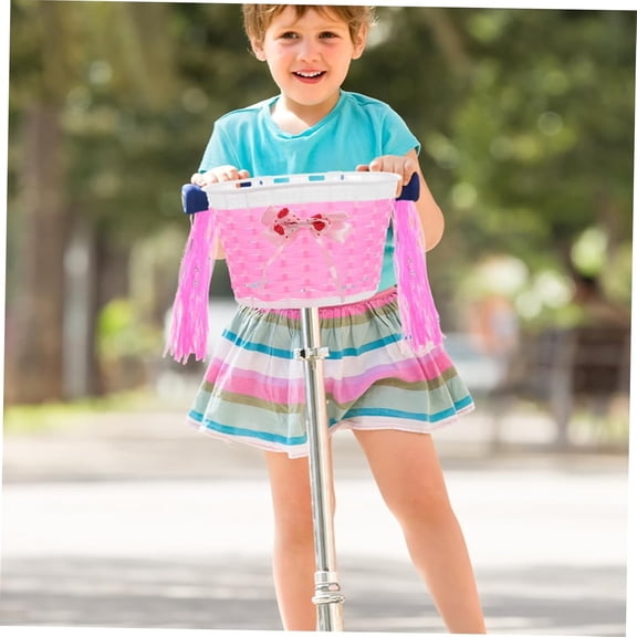 Homelyt Bike Basket for Girls Small Handwoven Wicker Scooter Basket Front Decorative Storage Carrier for Bicycle Accessories