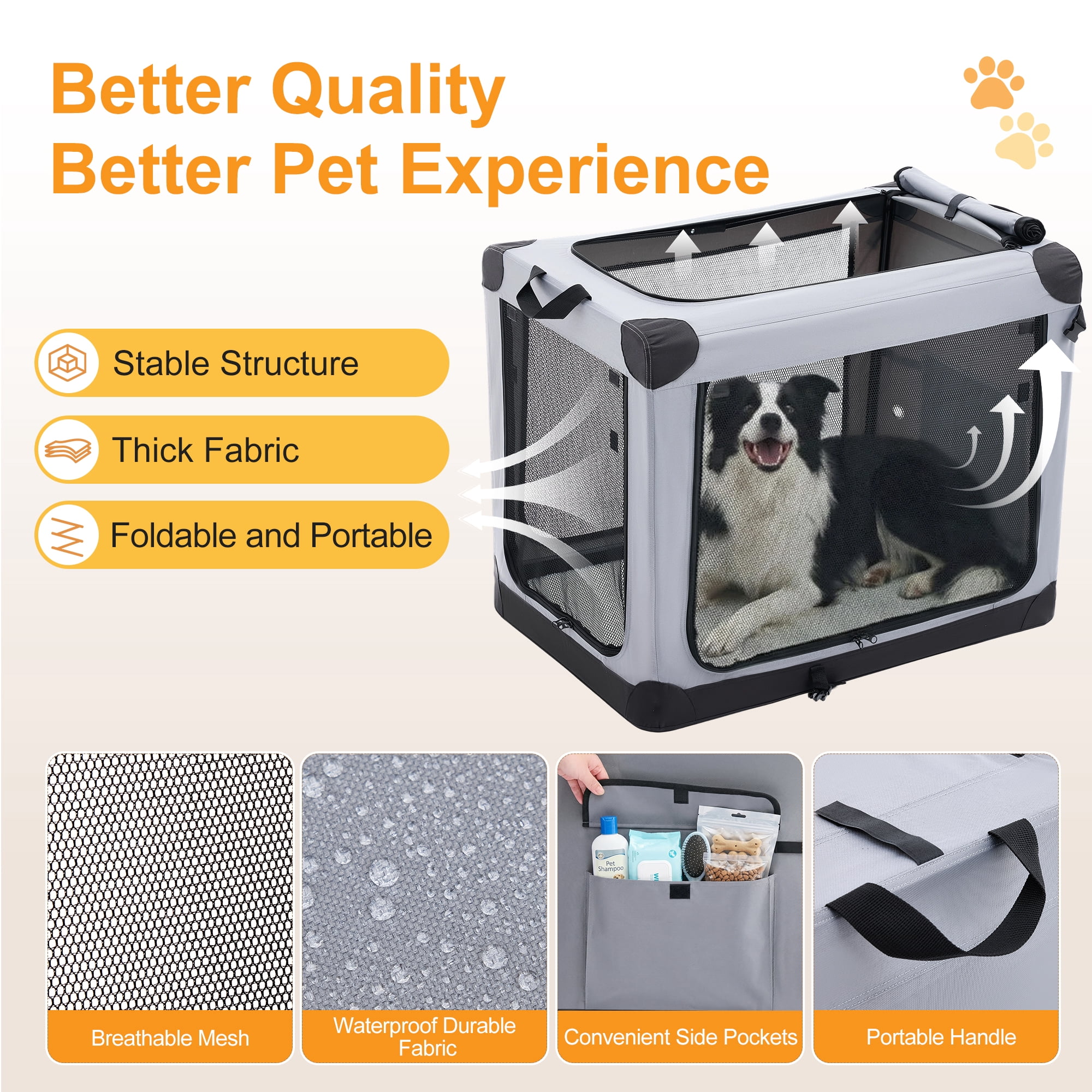 Gianna 24-Inch Collapsible Dog Crate, Soft Foldable Pet Kennel with 3-Door Mesh for Indoor & Outdoor
