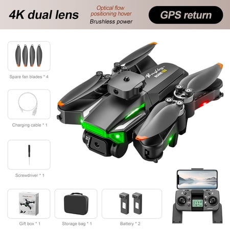 GPS Drone with 4K Dual Camera, Brushless Motor RC Quadcopter, Auto Return Home, Optical Flow Hover, 2 Batteries & Carrying Case