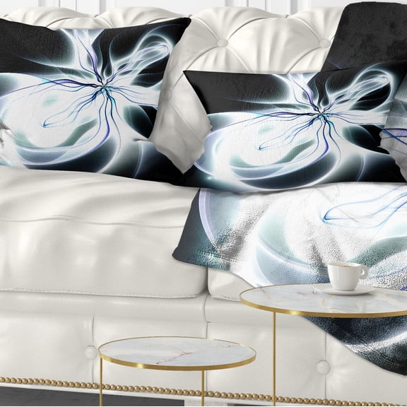 Designart White Symmetrical Fractal Flower - Abstract Throw Pillow - 12x20