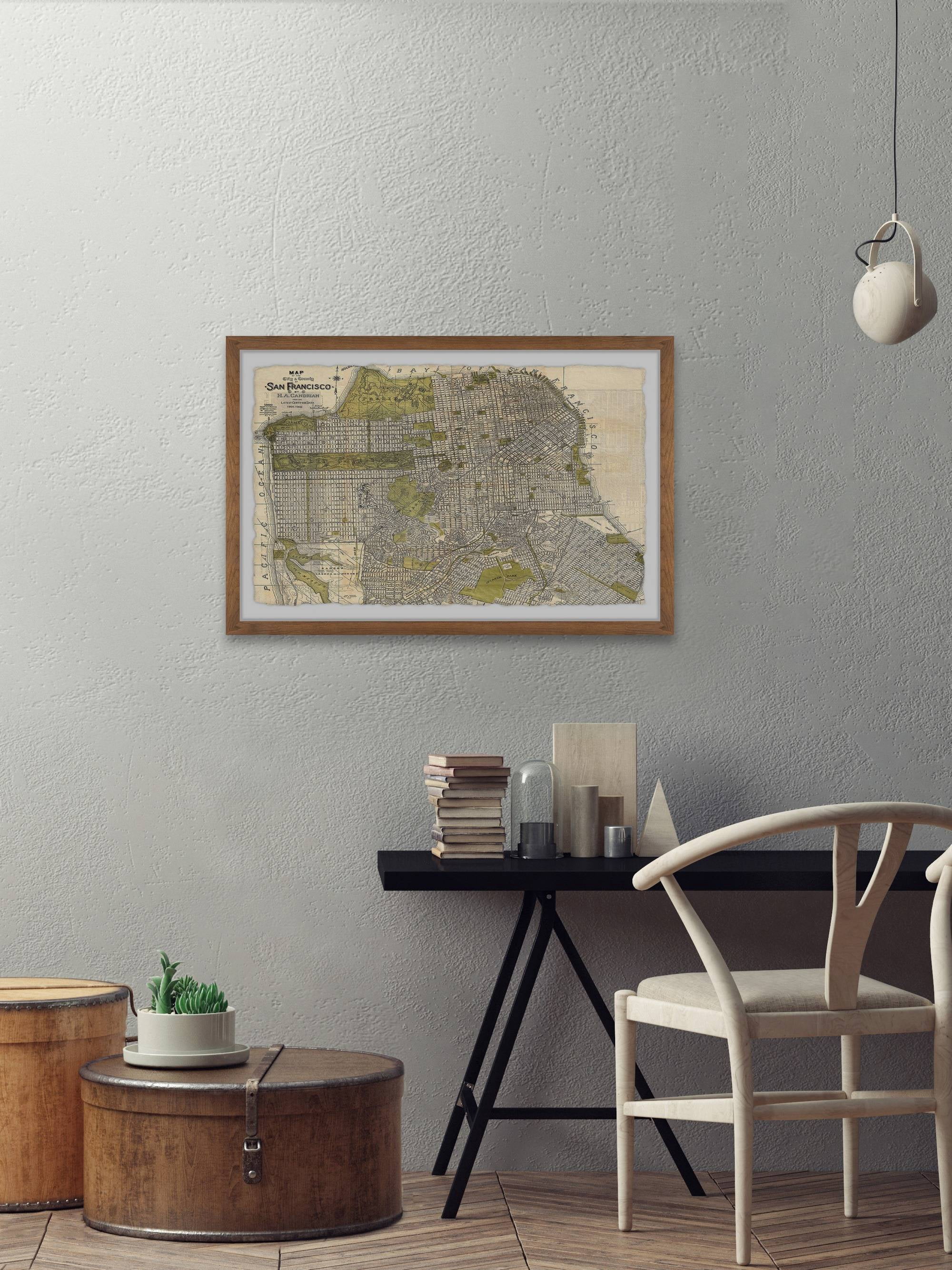 Marmont Hill Vintage San Francisco Map Framed Wall Art, 16" x 24"