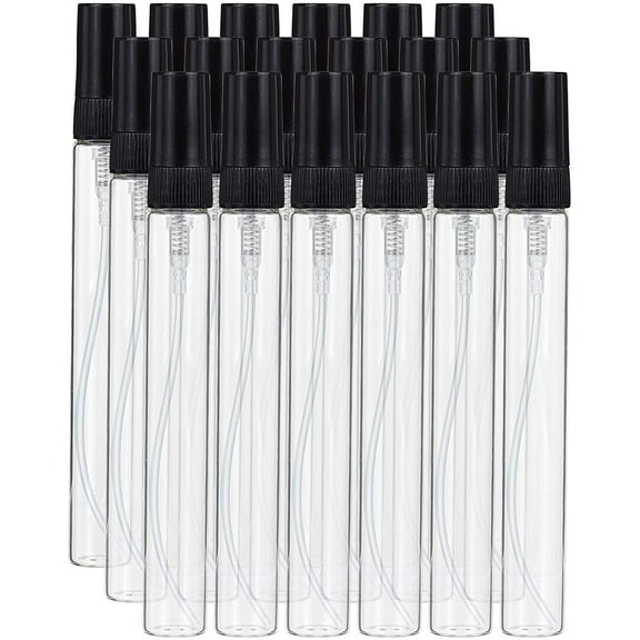 25PCS 10ml Mini Glass Fine Mist Spray Tubes Transparent Travel Empty Perfume Bottles with Black Lids for Perfume Toiletries Liquid Cosmetic for diy