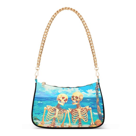 Ryvnso Retro Summer Skeleton Womens Chain Shoulder Bag Tote Handbags Clutch Hobo Purse with Zipper for Travel
