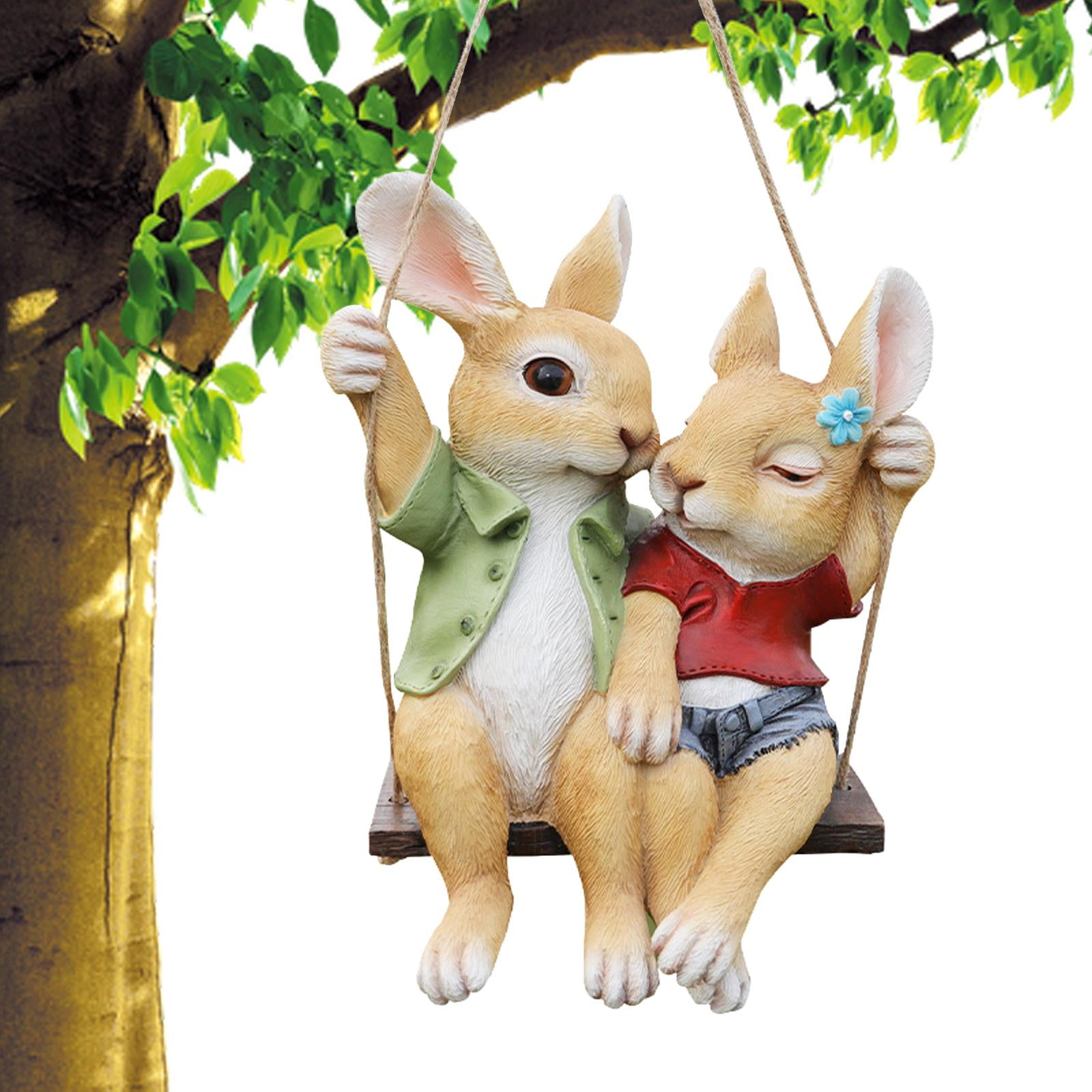 Cute Hanging Swing Bunny CoupleFairy Animal Rabbit Statue
