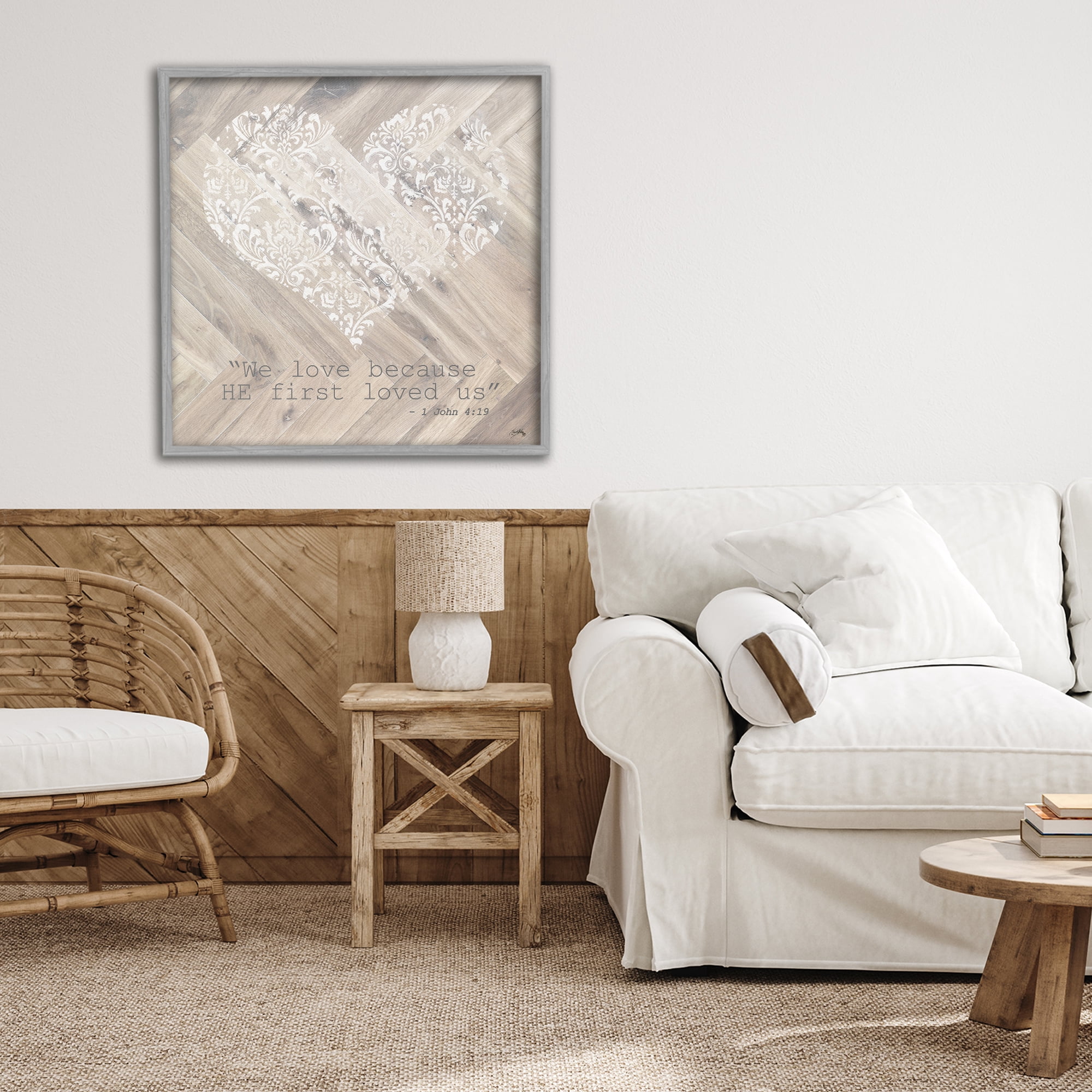 Stupell Industries He Loved Us First Gray Framed Giclee Art, design by Elizabeth Medley