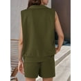 thumbnail image 4 of Fancyglim Two Piece Outfits for Women V Neck Lounge Sets Sleeveless Tops and Shorts Set with Pockets Army Green Medium, 4 of 5