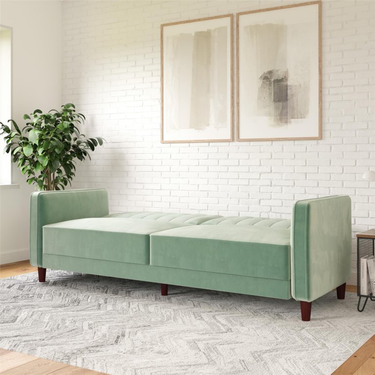 DHP Pin Tufted Transitional Futon, Light Green Velvet - Walmart.com