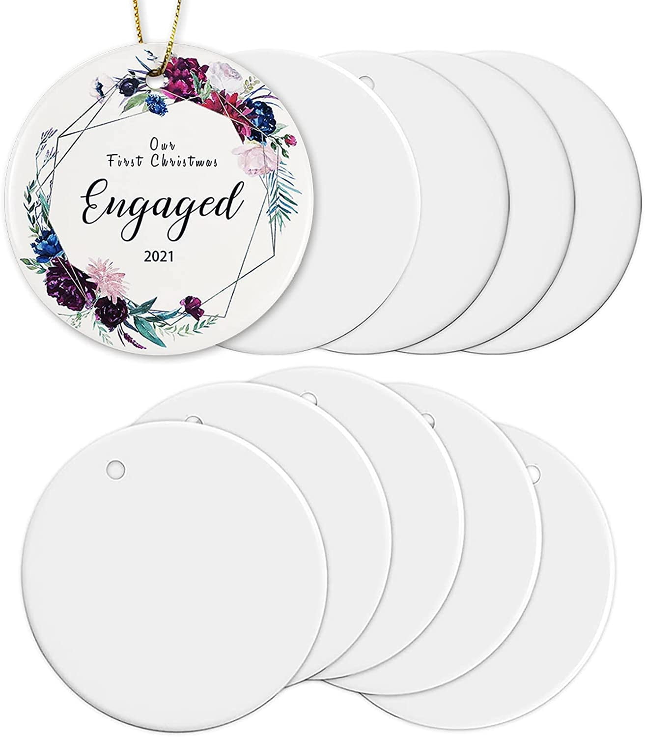 DGROEE 5PCS Sublimation Ceramic Ornaments 2.87" Round White Ceramic Christmas Tree Ornaments