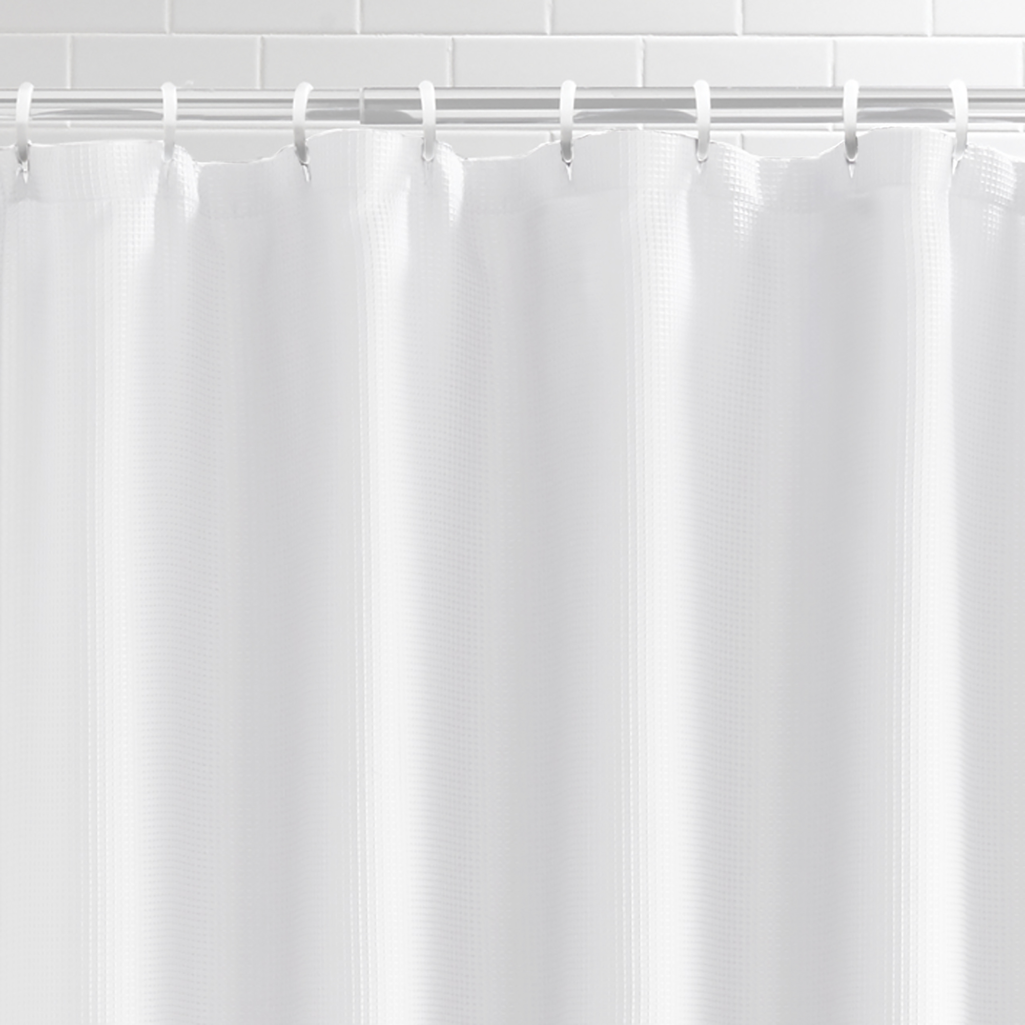 White Fabric Shower Curtain, 70" x 72", Mainstays Classic Waffle Weave Design - image 3 of 5