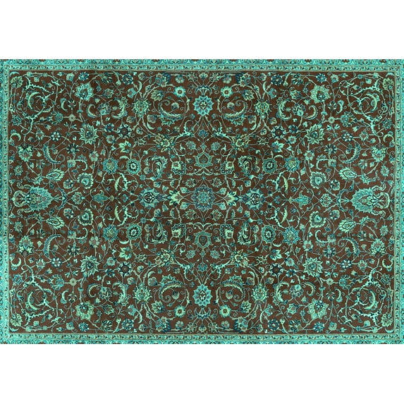 Ahgly Company Machine Washable Indoor Rectangle Persian Turquoise Blue Traditional Area Rugs, 7' x 10'