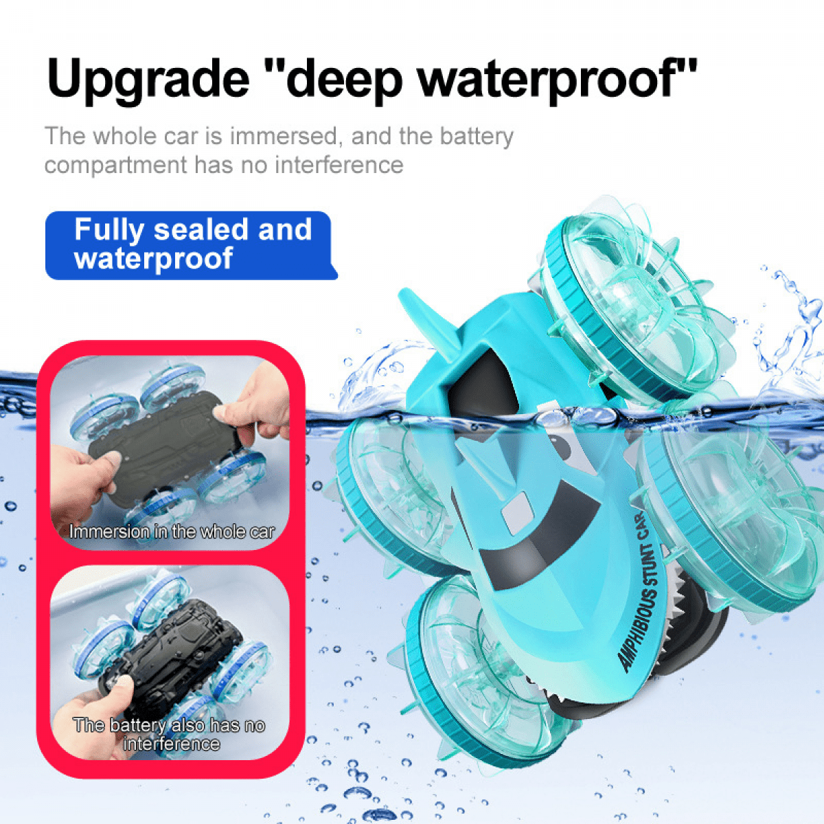 Amphibious Waterproof RC Stunt Car, Gesture Controlled RC Truck with Lights for Boys Gifts(Blue)