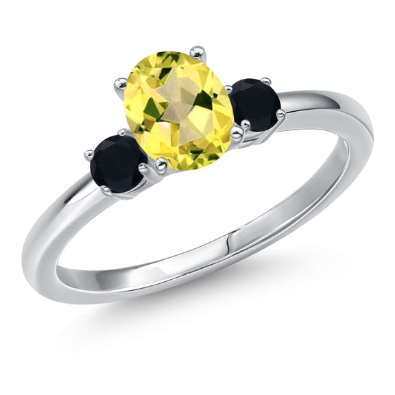 Gem Stone King 14K White Gold Canary Mystic Topaz and Black Onyx Engagement Ring for Women | 1.00 Cttw | Oval 7X5MM | Gemstone November Birthstone | Size 7