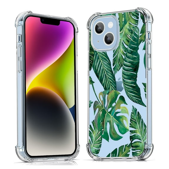 Jungle Leaves Clear Case for iPhone 14 Mini,Aesthetic Art Design Case for Men Women,Unique Soft Transparent TPU Bumper Case Cover