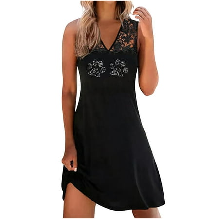

Black Dresses for Women White Dress Fashion Women Summer Printing Causal V-Neck Sleeveless Vacation Lace Mini Dress on Clearance Dresses for Women Skims Dupes Dress White S