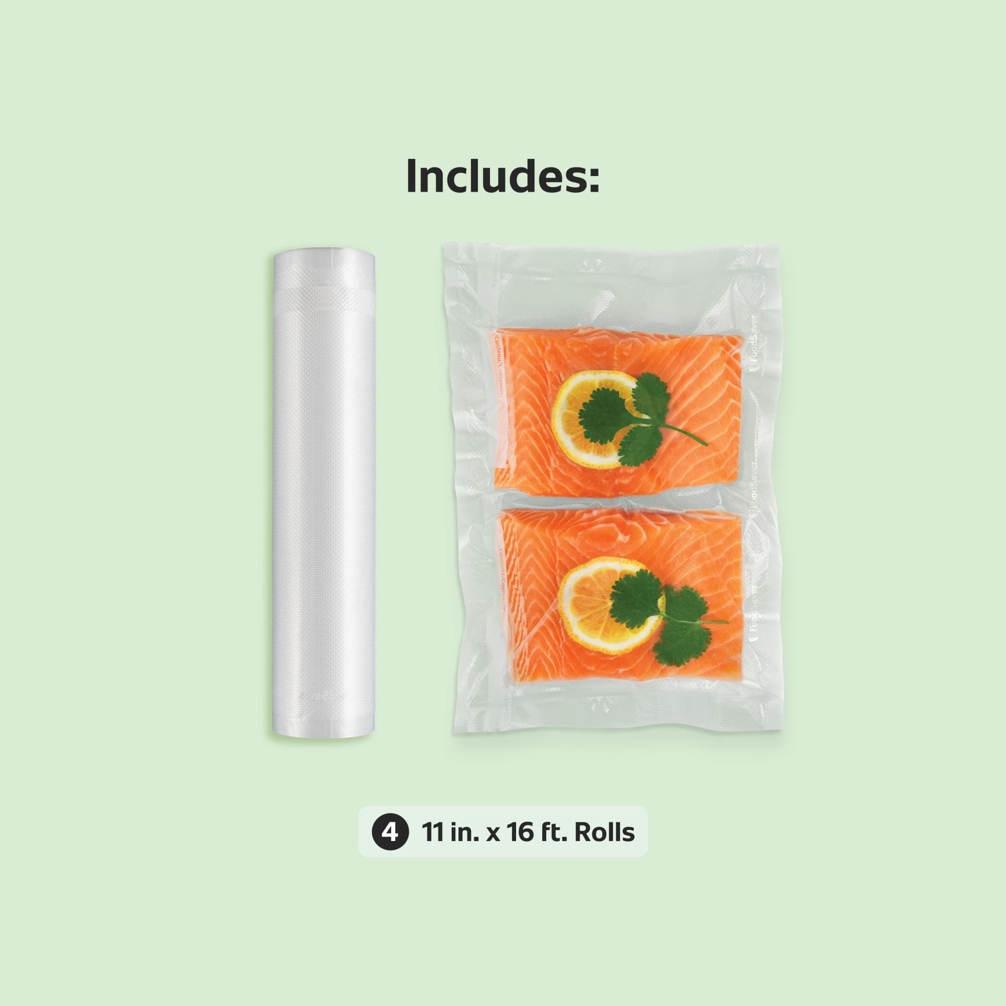 (4 pack) FoodSaver Heat Seal 11 in. Vacuum Seal Roll, 11" x 12', Clear, 4-Pack