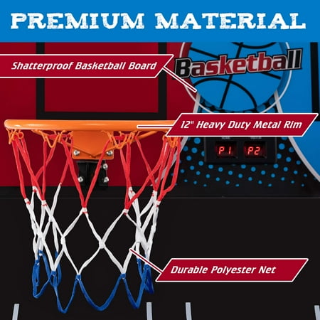 Costway - Dual Shot Basketball Arcade Game with 8 Game Modes Arcade Sound Electronic Scoring - Red