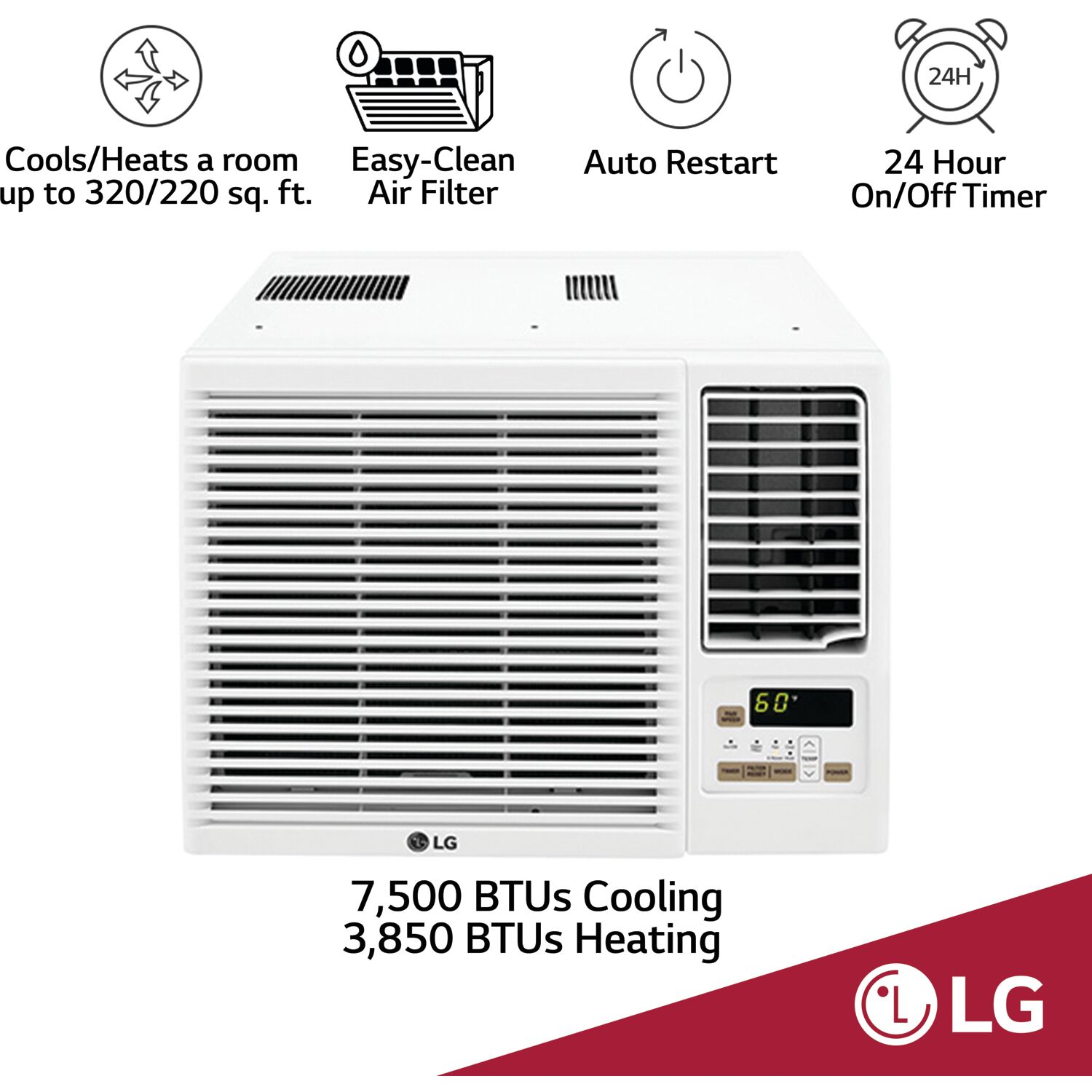 LG 7,500 BTU 115V Window-Mounted Air Conditioner with 3,850 BTU Supplemental Heat Function - image 3 of 11