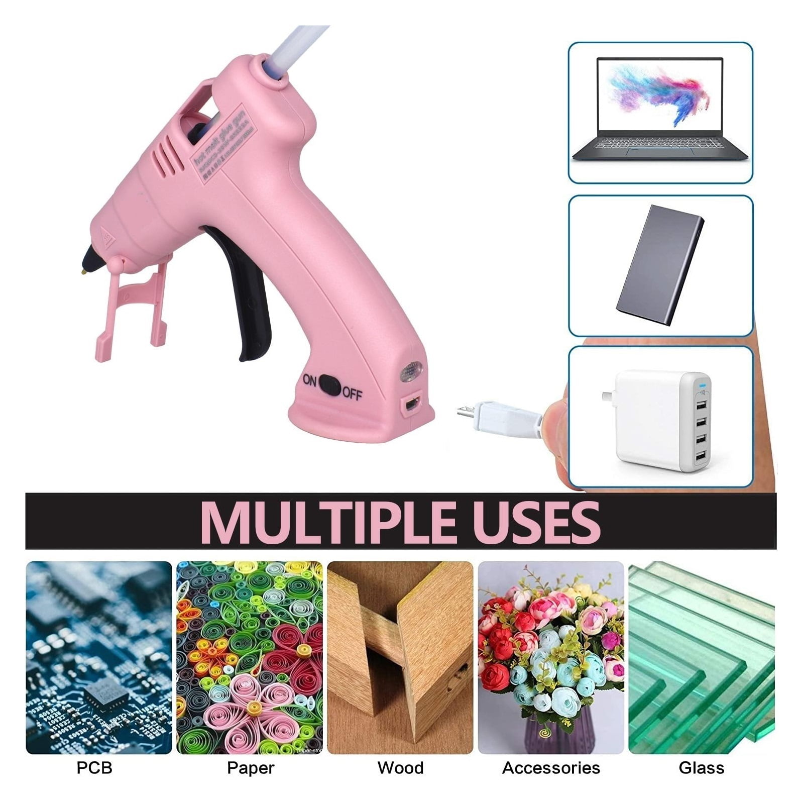 Cordless Hot Melt Glue Gun Child Hand Crafts Home DIY Repair Use 7mm Glue Stick Wireless Glue Gun 3.6V 2000mAh 60 min use time ,Effortless Crafting