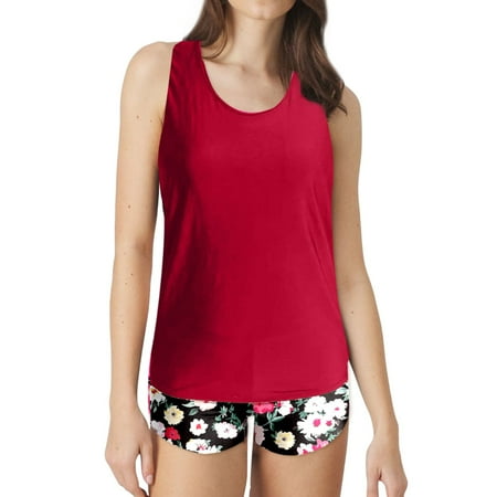 HABDGIKS Tankini Swimsuits for Women Sexy Floral High Waisted Tank Bra Boyshort Push Up Three Piece Beach Cut Out Swimsuit
