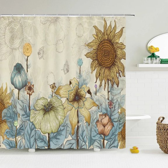 Nordic style Flower Leaf Plant Printed Fabric Shower Curtains Floral Bath Screen Waterproof Products Bathroom Decor with