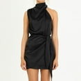 thumbnail image 2 of XIAQUJ Women's Satin Sleeveless Backless Turtleneck Tie Waist Wrap Bodycon Mini Dress Womens Dresses Black XL, 2 of 5