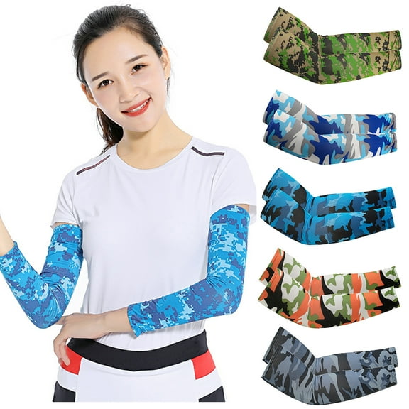 Cheers.US 2Pcs Unisex Arm Sleeves UV Protection Arm Covers Anti-Slip Ice Silk Sleeves Sun Protection Arm Sleeves Cooling Protective Arm Sleeves for Running Cycling Driving Outdoor Sports