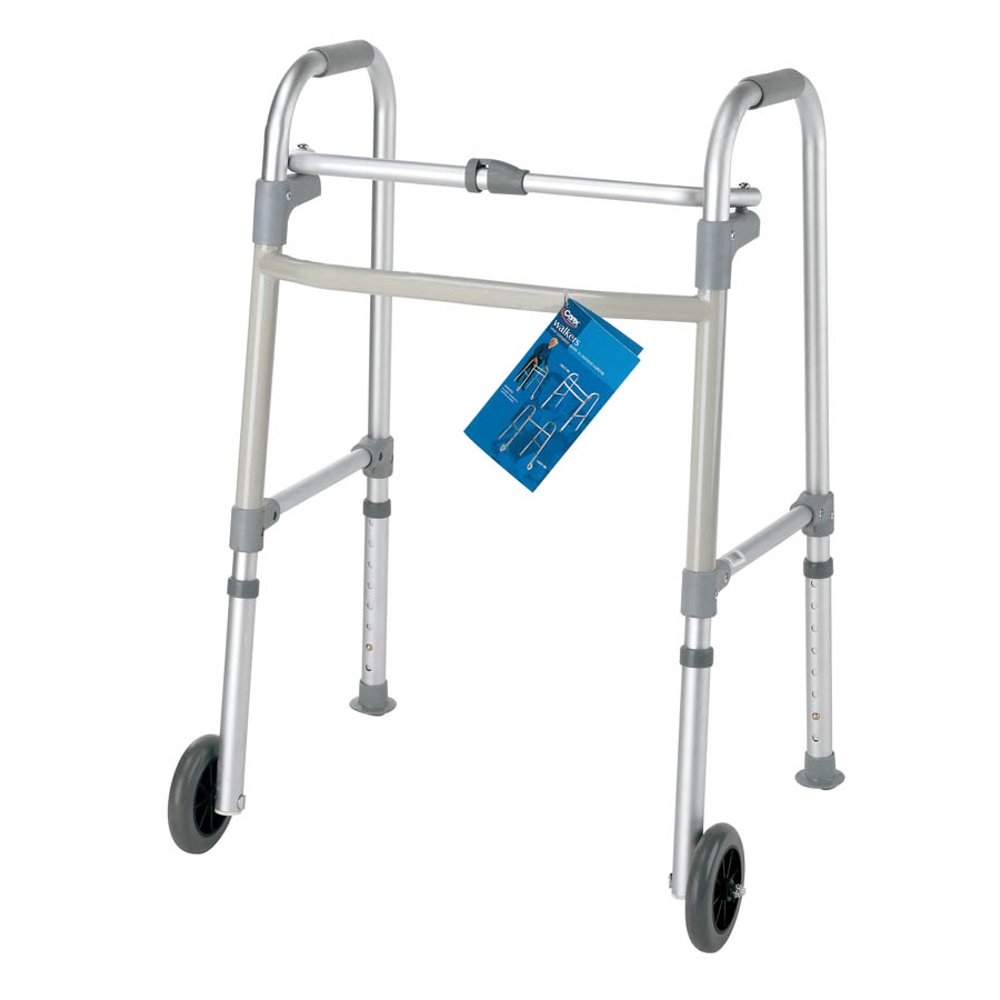 Carex SingleButton Folding Walker with Wheels