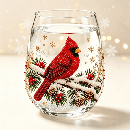 Christmas Stemless Wine Glasses Cardinal Drinking Glasses Red Cardinal Bird Tumbler Cups for Xmas Gift Women Winter Home Office Party Supplies (Pinecone Solo)