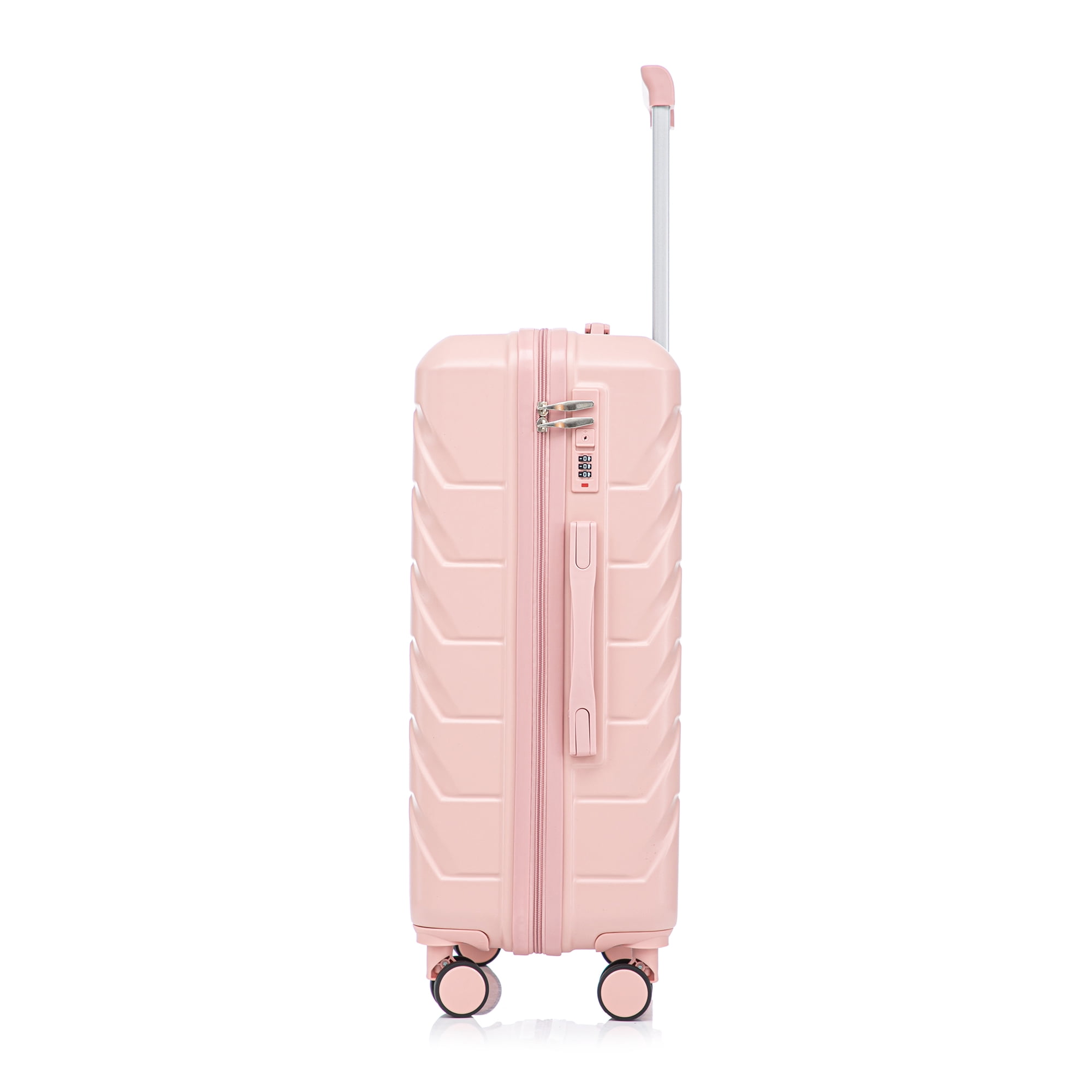 28 Inch ABS Hard Shell Large Travel Checked Luggage - Scratch Resistant Surface Four Multi-Directional Wheels, With Combination Lock and Side Hooks .(Pink)