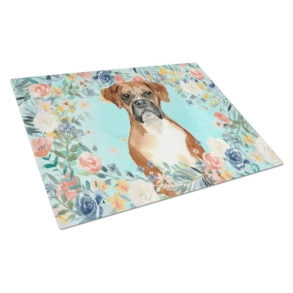 Caroline's Treasures CK3431LCB Boxer Glass Cutting Board Large, 12H x 16W, multicolor
