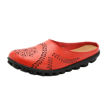 

Lyinloo Women s Shoes Solid Color Retro Hollow Out Carved Flat Heel Fashion Comfortable Casual Sandals Slippers Red 40
