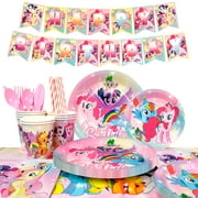 My Little Pony Party Supplies,184Pcs My Little Pony Birthday Party Supplies And Decorations Set-My Little Pony Balloons Stickers Masks Cake Toppers Banner Tablecloth Plates Cups Napkins...