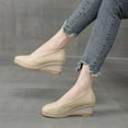 thumbnail image 4 of Fesfesfes Womens Wedges Womens Summer Shallow Wedge Heels Pointed Straw Woven Linen Shoes 7.5(40), 4 of 5
