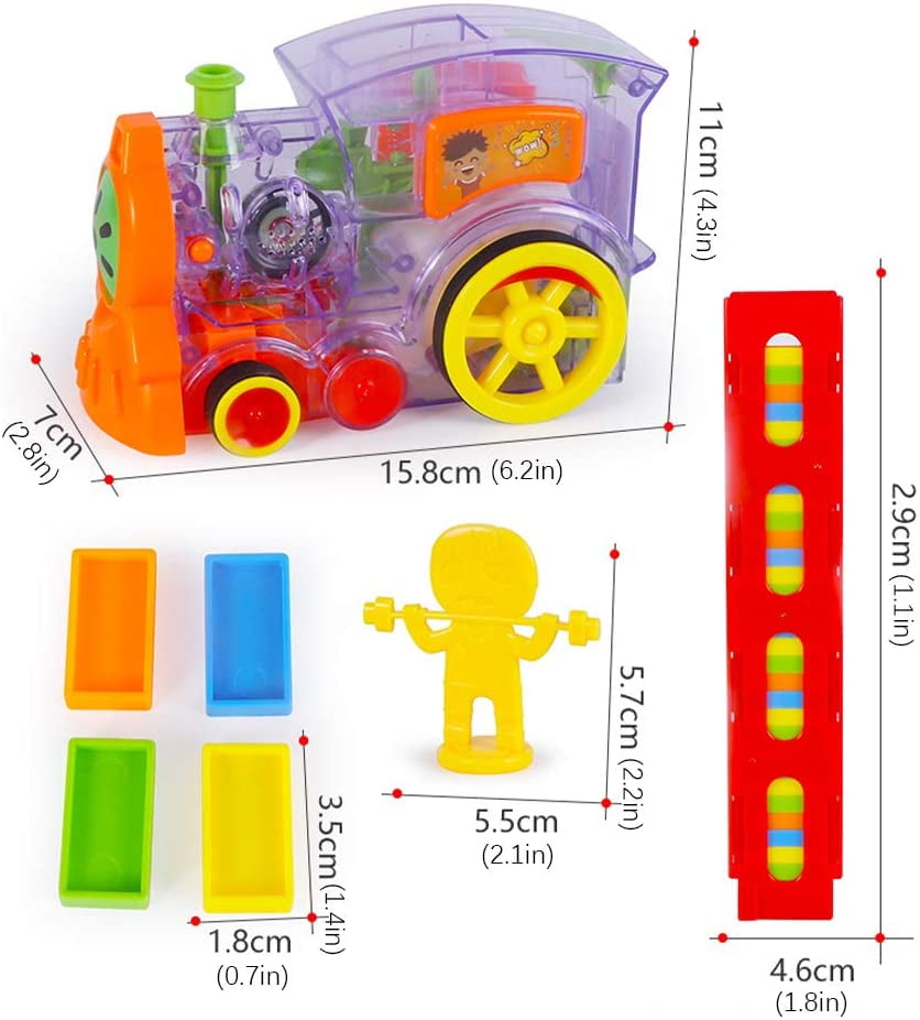Domino Train Toy Set Electric Train Model with Light and Sound 80 Pcs Colorful Domino Game Building Blocks Car Truck Vehicle Stacking Toy for Boys and Girls