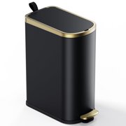 Slim Bathroom Trash Can with Lid Soft Close, 10 Liter/2.6 Gallon Stainless Steel Small Garbage Can, Step Pedal, Slim Metal Wastebasket for Toilet, Office, Bedroom (D-Black)