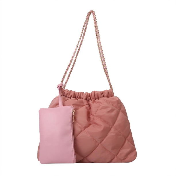 Bolso de mano acolchado para mujer Bolso de hombro Bolso informal de moda con monedero (rosa)