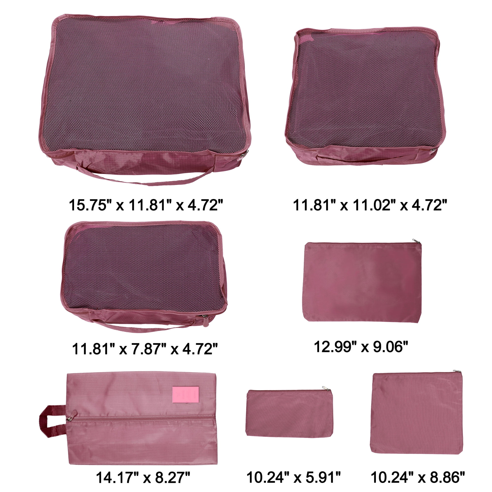 Unique Bargains 7Pcs Zipper Design Packing Cube Set For Luggage Wine Red