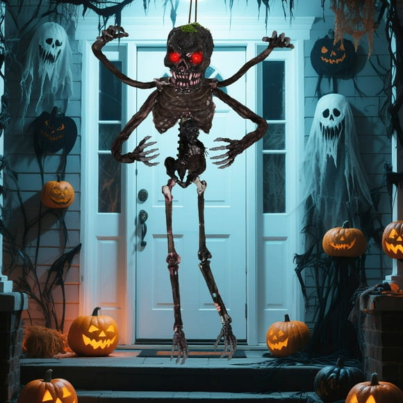 Costway 6 FT Animated Halloween Decoration Hanging Zombie Light-up Eyes Poseable Arms