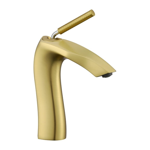 Brushed Gold Bathroom Faucet Single Handle, Lead-Free Brass Lavatory Sink Faucet with Supply Lines, Contemporary Style one Brushed Gold Deck-Mounted Single Hole Faucets