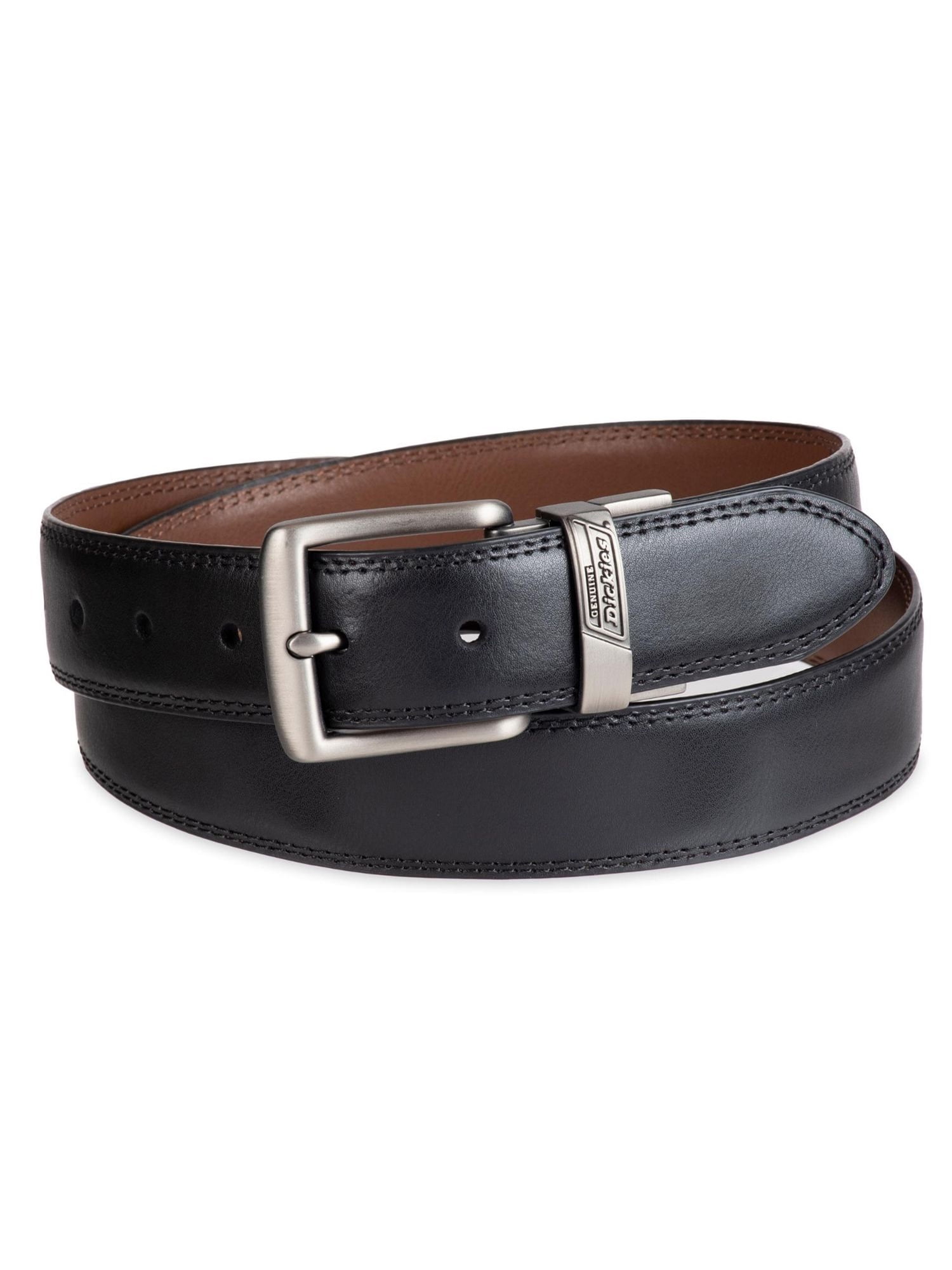 Genuine Dickies Men's Two-In-One Reversible Black to Brown Double Stitch Belt With Big & Tall Sizes