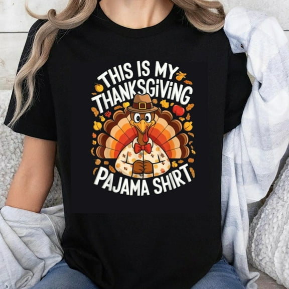 100% Cotton This Is My Thanksgiving Pajama Shirt Turkey Graphic Tee Women Men Holiday Funny Casual T-Shirt Fall Autumn Top