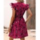 thumbnail image 4 of Vestido Corto de Verano Cintura Cinchado Gran Impresión de Flores sin Mangas, Vestido de Verano Sexy Y Informal, 4 of 7