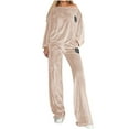 thumbnail image 4 of Cadancy Women Lounge Set Long Sleeve Velvet Soft Off Shoulder Tops Wide Leg High Waisted Pants Comfy Winter Loungewear 2 Piece Outfits Trendy Sweatsuits 2025, 4 of 9