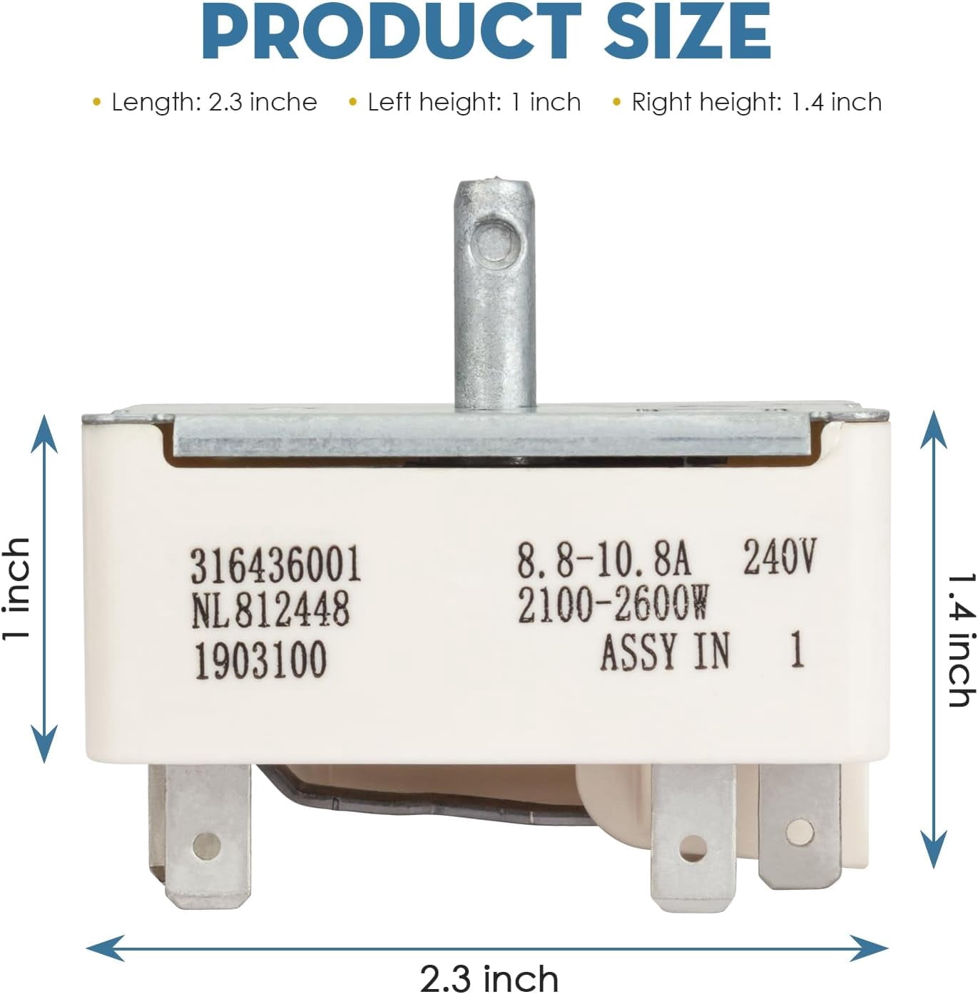 Aniceparthy 316436001 Surface Burner Control Switch Fits for Frigidaire Kenmore Tappen Replace 316021501 AP3885460 PS1145040 EA1145040 AH1145040 EAP1145040